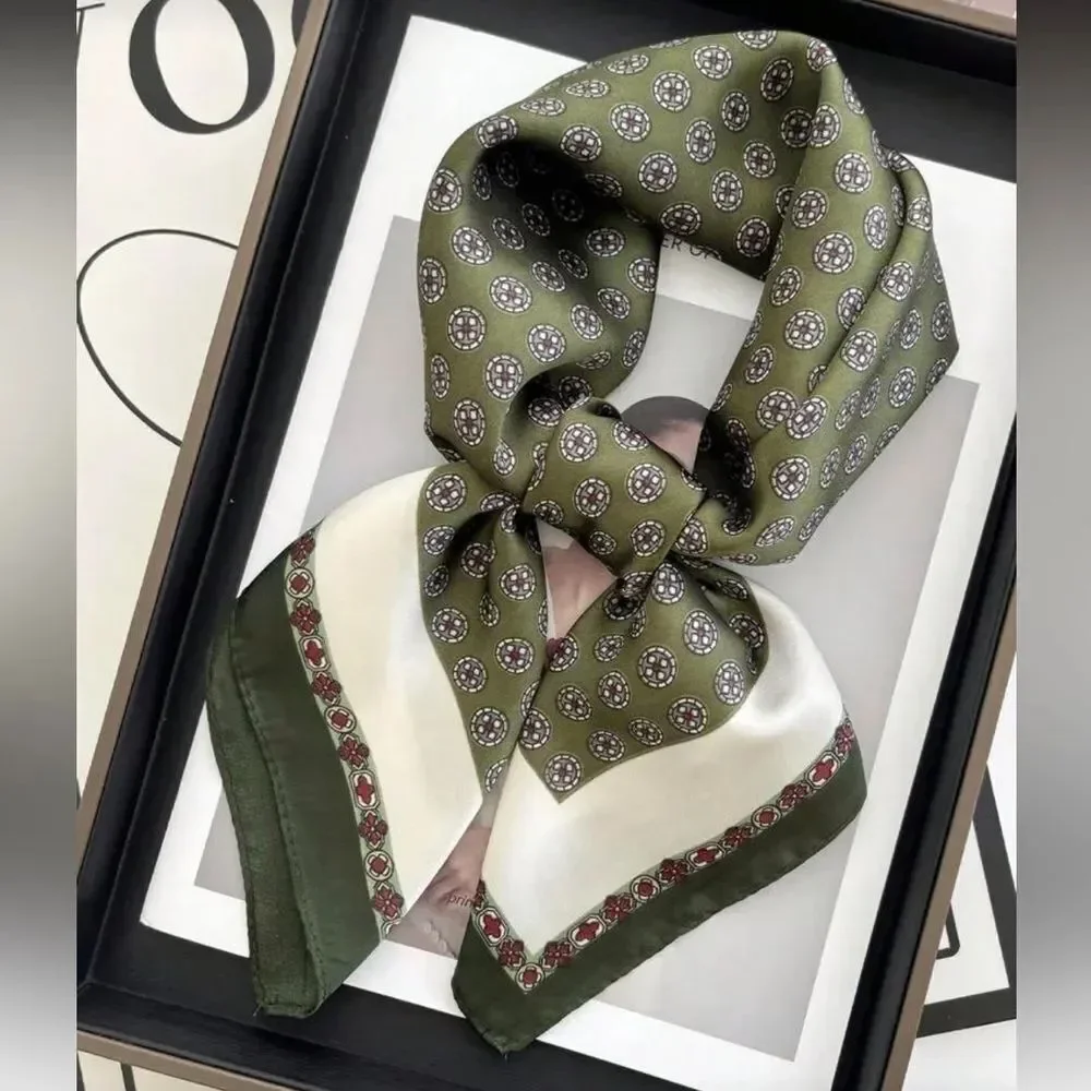 Olive Green Patterned scarf N1287